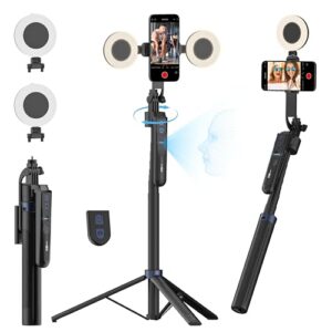Auto Face Tracking Tripod 360 Rotation,Phone Tripod for iPhone w/Fill Light,Selfie Stick for iPhone w/Remote Control,70” Phone Holder Video Recording for Content Creators TikTok(UTK-02)