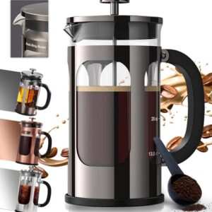 BAYKA French Press Coffee Maker 34 Ounce 1 Liter, Borosilicate Glass Stainless Steel Brewer, Large Portable Cold Brew Cafetera Teapot for Kitchen Travel Camping Coffee Bar Accessories, Dark Pewter