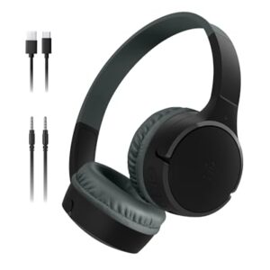 Belkin SoundForm Mini Kids Wireless Headphones w/Built-in Microphone, 30H of Playback Time, & Fun Stickers – Over-Ear Headsets for Online Learning, School, Travel, iPhone, iPad, Galaxy & More – Black