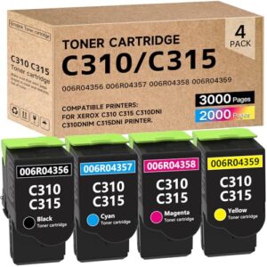C310 C315 Toner Cartridge Compatible for Xerox 006R04356 006R04357 006R04358 006R04359 for Xerox C310 C315 C310DNI C310DNIM C315DNI Printer.(4-Pack)