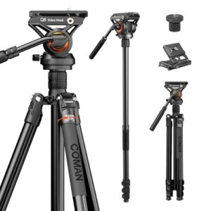 COMAN Fluid Head Tripod for DSLR Camcorder,Camera Monopod Tripod 360° Pan&+90°/-70° Tilt,New Q6 Fluid Head Aluminum Alloy QR Plate Compatible with DJI RS Gimbal Manfrotto Max Load 17.6lb