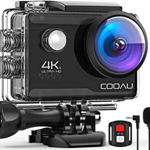 COOAU 4K 30FPS 20MP WiFi Action Camera External Microphone Remote Control Underwater 40M Waterproof Sport Camera Time Lapse with 2X1200mAh Batteries and 20 Accessories