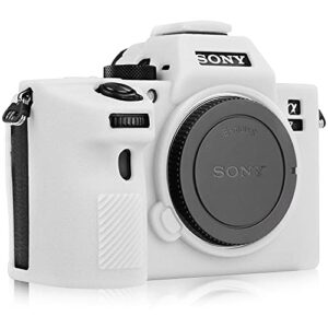 Camera Case Compatible with Sony A7III A7RIII Sony ILCE-7RIII A73 A7R3 – Protective Silicone DSLR Skin Cover, Detachable Cage, Shockproof, Dustproof(White)