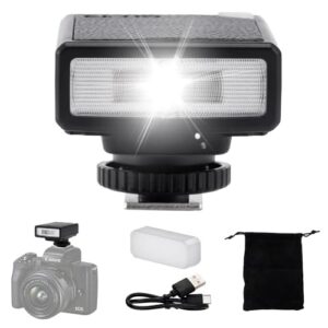 Camera Flash for Canon Sony Nikon Panasonic Olympus Pentax, GN10 ISO 100 5600W 1/250 Flash Rate 1-3S Recycling Speed 5 Levels Brightness, Mini Flashs with Diffuser for Cameras Single-Contact Hotshoe