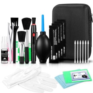 Camera Lens Cleaning Kit – Mirrorless and DSLR Camera Cleaning Kit for Canon, Sony, Nikon, Including Lens Paper/Blower, Cleaning Solution, Cotton swabs, dust Free Cloth, Lens Pen, Cleaning Brush
