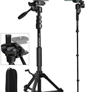 Camera Tripod 69 Inch, Patented 3-Way Swivel Portable Phone Tripod Professional Aluminum Alloy Travel Phone Camera Stand Monopod for Canon Nikon GoPro DSLR, DV Video Camcorder, Smartphone Black