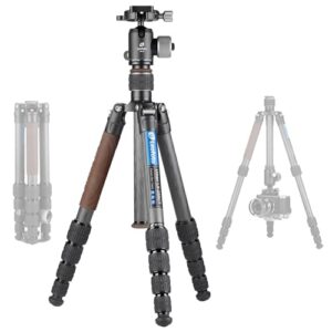 Carbon Fiber Lightweight Travel Tripod with 360° Ball Head, Reverse Folding, Removable Center Column, Folded Height 36cm, Maximum Load 8KG