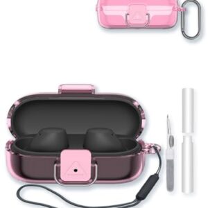 Case for Sony WF-C510 Noise Canceling Truly Wireless Earbud,BOVUGAC High Transparency Soft TPU Shockproof Cover with Keychain,Cleaning Kit and Lanyard-Clear Pink