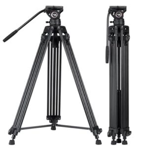 Cayer BV30L Video Tripod System, 72″ Heavy Duty Aluminum Twin Tube Tripod with K3 Fluid Head, 75mm Flat Base, Max Load 13.2lbs, for DSLR Cameras, Camcorders, Includes 2 Quick Release Plates