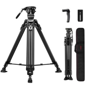 Cayer FA310H Video Camera Tripod with Fluid Head, 75″ Aluminum Tripod with One Step Leg Locks & Rapid Adjust, 2 Quick Release Plates & Carry Handle for DSLR Cameras Camcorders, Max Load 22 lbs