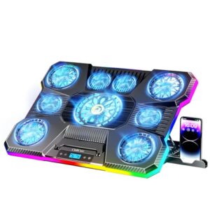 ChillCore Laptop Cooling Pad, RGB Lights Laptop Cooler 9 Fans for 15.6-19.3 Inch Laptops, Gaming Laptop Fan Cooling Pad with 8 Height Stands, 2 USB Ports – A21 Blue