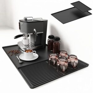 Coffee Bar Mat, Coffee Maker Mat, 24″x16″ Silicone Coffee MatSpill-Proof, Heat-Resistant, Non-Slip, Fits Under Coffee Maker & Dish Rack (Black, 24″x16″)