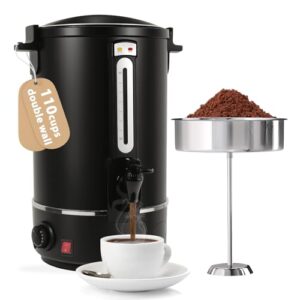 Commercial Coffee Urn，110 Cups/16.5L Black Stainless Steel Large Coffee Dispenser，Double Wall Electric Coffee Urn，Electric Coffee Maker Urn，Commercial Percolate Coffee Maker Hot Water Urn