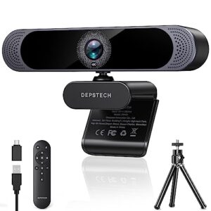 DEPSTECH 4K Webcam, Ultra HD 1/2.55” Sony Sensor, 3X Digital Zoom, Dual Noise-Canceling Microphones, Remote Control, Auto Focus, Streaming Webcam for PC, Mac, Laptop, Video Call, Zoom, Skype, Teams