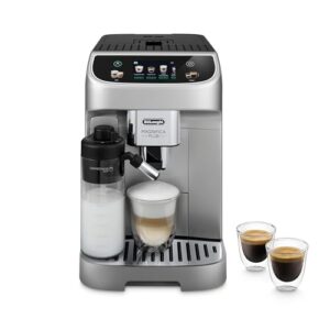 De’Longhi Magnifica Plus Fully Automatic Espresso Machine – Brew 18+ One Touch Recipes Coffee Recipes for up to 4 User Profiles, Automatic Milk Steam Wand & Built-in Grinder, Touchscreen Display