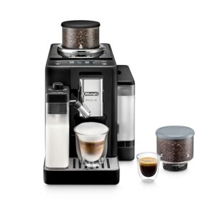 De’Longhi Rivelia Automatic Espresso Machine with Grinder & Milk Frother – All-in-One Coffee Maker, Hot & Iced Latte, Cappuccino, Bean Switch System, Burr Grinder, Compact Italian Design, Black