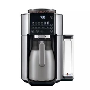 De’Longhi TrueBrew Drip Coffee Maker, Built in Grinder, Single Serve, 8 oz to 24 oz with 40 oz Carafe, Hot or Iced Coffee, Stainless,CAM51035M, Silver/Black