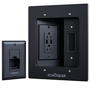 ECHOGEAR TV Cord Hider for Wall Mounted TV with 2X AC Outlets & 2X USB-A Ports – Hide Power Cables & Low Voltage Wires Behind The Wall – Includes Template, Saw, & Low Profile Extension Cord – Black