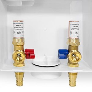 EFIELD Washing Machine Outlet Box, 1/2″ Pex-A F1960 Expansion Connection x 3/4″ MHT Connection, with Copper Water Hammer Arrestor, Center Drain with Brass 1/4 Turn Valves Installed,(WM013)