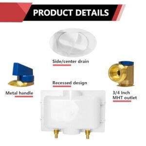 EFIELD Premium Washing Machine (Laundry) Outlet Box with Center Drain, 1/2-Inch Push-Fit x 3/4″ MHT Connection White (Standard)