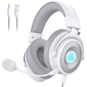 EKSA USB Gaming Headset for PC, Computer Gaming Headphones with Detachable Microphone Noise Cancelling, 7.1 Surround Sound, 50MM Driver, Wired Headset for PS4 PS5, Xbox One, Laptop (White)