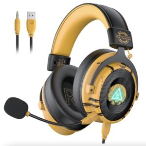 EKSA USB Gaming Headset for PC, Computer Gaming Headphones with Detachable Microphone Noise Cancelling, 7.1 Surround Sound, 50MM Driver, Wired Headset for PS4 PS5, Xbox One, Laptop (Yellow)