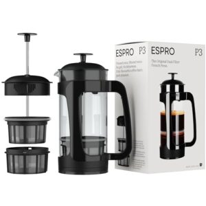 ESPRO – P3 French Press Coffee Maker – Patented Double Microfilter for Sludge and Grit Free Coffee, Black, 32 oz