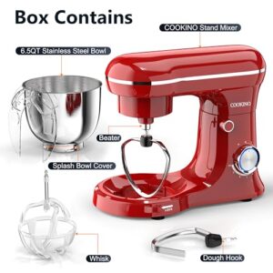 Electric Stand Mixer,10 Speeds 660W Tilt-Head Food Mixer, 3-IN-1 Kitchen Mixer for Daily Cooks with 6.5 QT Bowl,Dough Hook, Beater, Whisk (Empire Red)