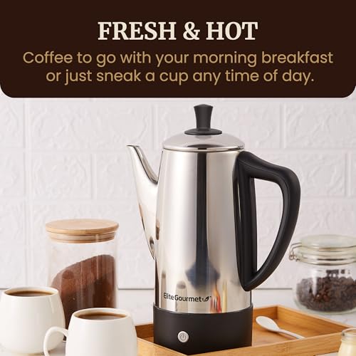 Elite Gourmet 12-Cup Electric Coffee Percolator, Dishwasher Safe Stainless-Steel Filter, Lid & Tube, Keep Warm, 360° Swivel Base Cord-less Serving, Stainless-Steel - Image 4