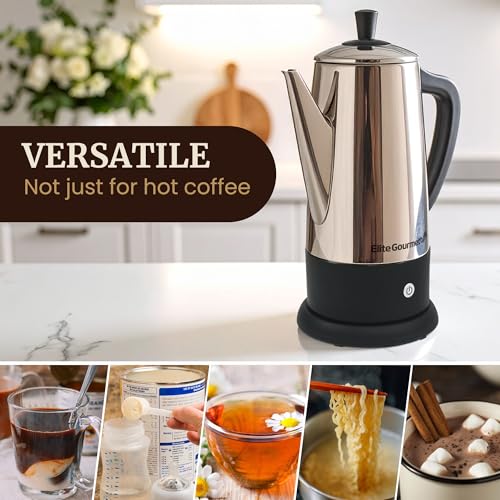 Elite Gourmet 12-Cup Electric Coffee Percolator, Dishwasher Safe Stainless-Steel Filter, Lid & Tube, Keep Warm, 360° Swivel Base Cord-less Serving, Stainless-Steel - Image 7