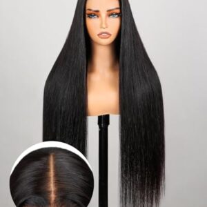 FLYBAO 5×6 Glueless Wigs Human Hair Pre Plucked Pre Cut 260% Density 100% Glueless Wig 12A Closure Wigs Human Hair Bleached Knots Straight Wigs 24 Inch