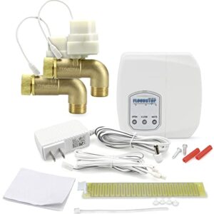 FloodStop Washing Machine Leak Detector Kit with Automatic Water Shut-Off and Visual/Audible Alarms, 3/4″ 90deg, Hot & Cold Valves