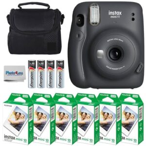 Fujifilm Instax Mini 11 Instant Camera – Charcoal Grey (16654786) + 3 Packs Fujifilm Instax Mini Twin Pack Instant Film (16437396) + Batteries + Case Cloth