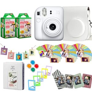 Fujifilm Instax Mini 12 Instant Camera + Pro Design Accessory Bundle with Protective Case, Magnetic Frames, Album, Frames Design Kit (40 Sheets) (Clay White)