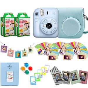 Fujifilm Instax Mini 12 Instant Camera + Pro Design Accessory Bundle with Protective Case, Magnetic Frames, Album, Frames Design Kit (40 Sheets) (Pastel Blue)