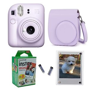 Fujifilm Instax Mini 12 Instant Camera + Pro Design Protective Case & Magnetic Lucite Frames, 20 Sheets (Lilac Purple)