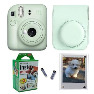 Fujifilm Instax Mini 12 Instant Camera + Pro Design Protective Case & Magnetic Lucite Frames, 20 Sheets (Mint Green)