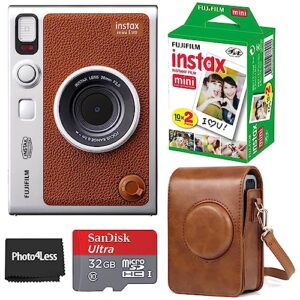 Fujifilm Instax Mini EVO Hybrid Brown Instant Camera | Fuji Instax Mini Twin Pack Instant Film | 32GB microSD | Camera Case – Bundle