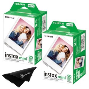 Fujifilm Instant Mini Film Two Instant Film Twin Packs – 40 EXP Total, ISO 800, Compatible to Mini Evo, Mini 12, Mini 11, Mini 40 Bundeld with Premium Balveli Microfiber Cloth