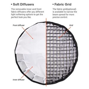 GODOX QR-P120 47.1 Inch/120CM Parabolic Softbox Bowens Mount, Quick Release Parabolic Softbox, with Front & Inner Diffuser SL-60W AD600BM VL150 UL150 SL150II Amaran 100X 200D 200X w/Grid