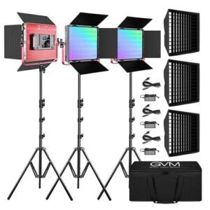 GVM 1200D PRO RGB LED Video Light with 3 Softboxes,50W Video Lighting Kit, 360°Full Color Led Panel Light Kit with APP Control 3 Packs Photography Light, 3200K-5600K, Aluminum Alloy Shell, CRI 97