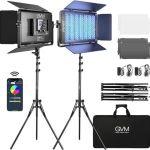 GVM 1500D RGB LED Video Light, 75W Video Lighting Kit with Bluetooth Control, 2 Packs Led Panel Light for Photography, YouTube Studio, Video Shooting, Conference, 1128 Led Beads