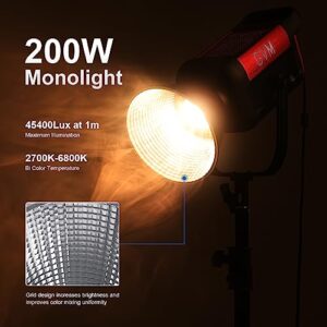GVM 200W LED Video Light with Lantern Softbox, SD200B Continuous Lighting Kit with Bluetooth Mesh Network/DMX Control, 2700K-6800K Studio Light Photography Lighting Kit, 45400lux/1m, 12 Scene Effects