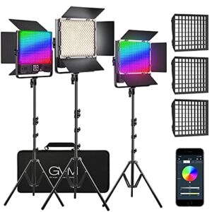 GVM 50SM Pro LED Video Light with Softboxes, RGB+Bi-Color Double Sided, Each Side 50W, Video Lighting Kit with Bluetooth Control, Led Panel Lights for YouTube, Studio, 3 Packs (GVM-50SM-3L)