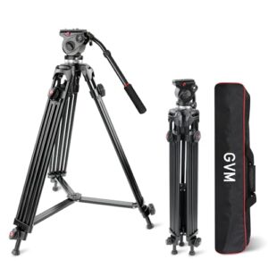 GVM 63″ Video Tripod with Fluid Head with Adjustable Damping, Heavy Duty Aluminum Alloy Tripod Stand with Base Fixed Bracket for Camcorders/DSLR, Max Load 22lb, Compatible with DSLR Camera Camcorders