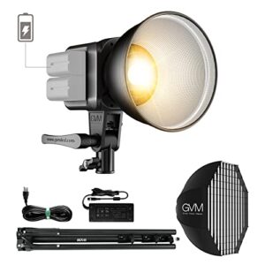 GVM Great Video Maker GVM 80W Bi-Color COB Video Light Kit, 2700K~7500K Continuous Lighting for Photography with Bowens Mount Softbox&Stand, 8 Effects Support AC Adapter & NP Battery