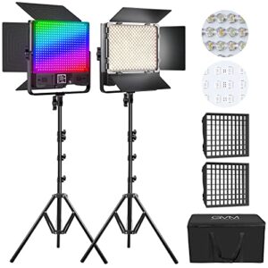 GVM Pro LED Video Light with Softboxes, RGB+Bi-Color Double Sided, Each Side 50W, Video Lighting Kit with Bluetooth Control, Led Panel Lights for YouTube, Studio, Broadcasting, Web Conference, 2 Packs