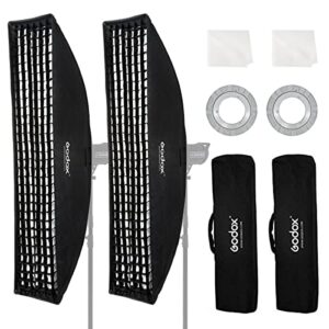 Godox 2PCS FW30x120cm/12 x47 Bowens Mount Strip Honeycomb Grid Softbox,Detachable Strip Soft Box with Bowens Mount Speedring,Curved Grid Softbox for Studio Strobe Flash Portrait Product Photography