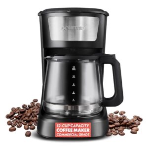 Gourmia 12-Cup One-Touch Drip Coffee Maker – Auto Keep Warm, Pause & Serve, EZ-View Water Window, Stainless Steel Design – Home & Office Electric Coffee Machine