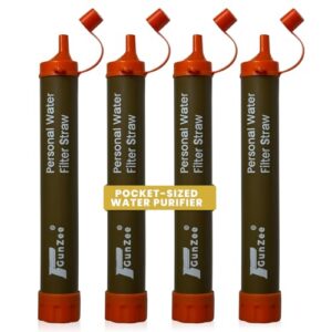 GunZee Personal Water Filter Straw, Reusable Straws for Drinking Clean, Filtered Water, Portable & Lightweight, Ideal for Camping, Hiking, Fishing, and Backpacking, Survival Gear and Supplies, 4-Pack